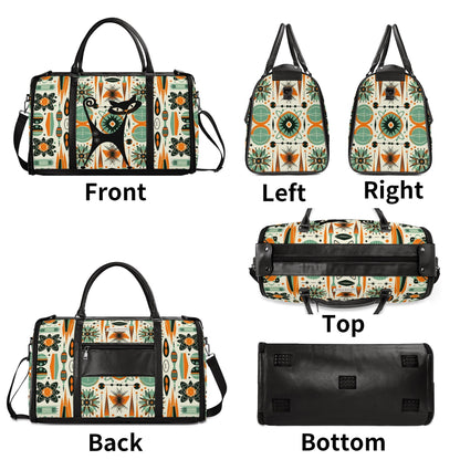 Atomic Space Cat, Mid Century Modern Space Age Duffle Bag Foldable Travel Bag - Mid Century Modern Gal