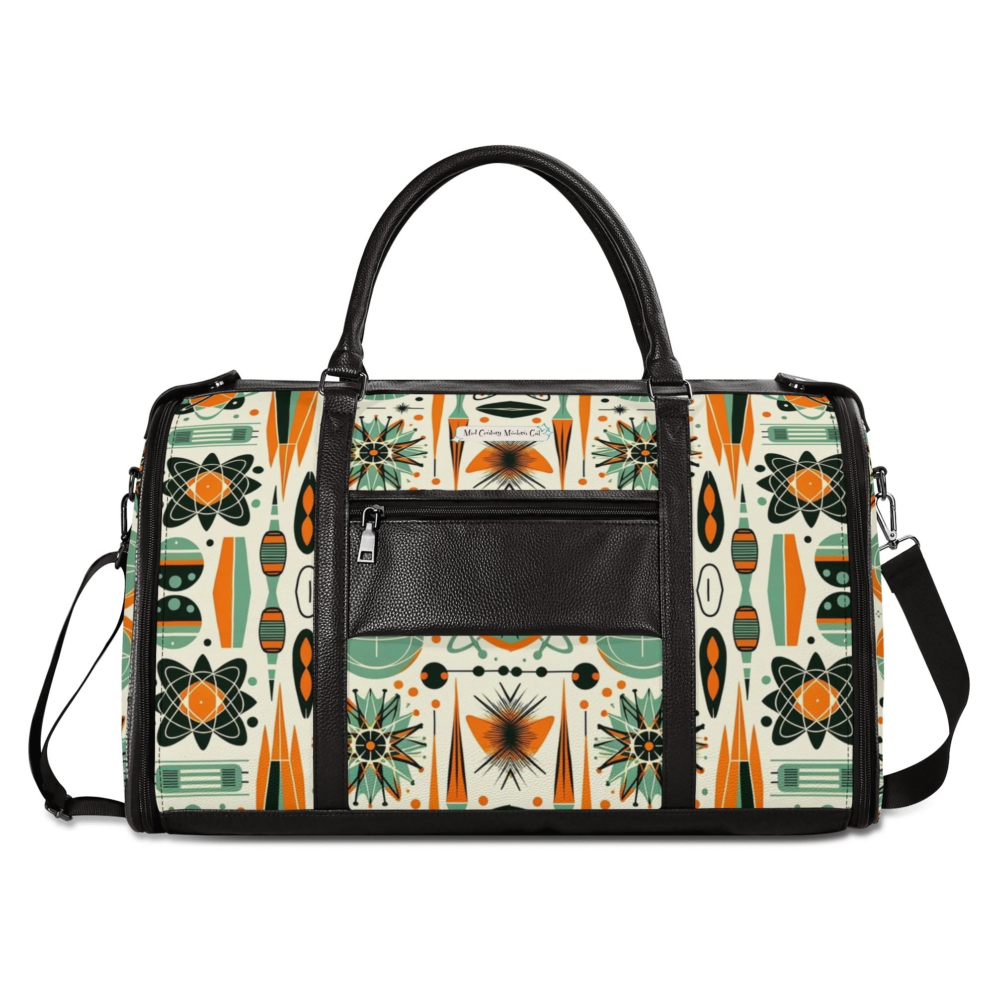 Atomic Space Cat, Mid Century Modern Space Age Duffle Bag Foldable Travel Bag - Mid Century Modern Gal