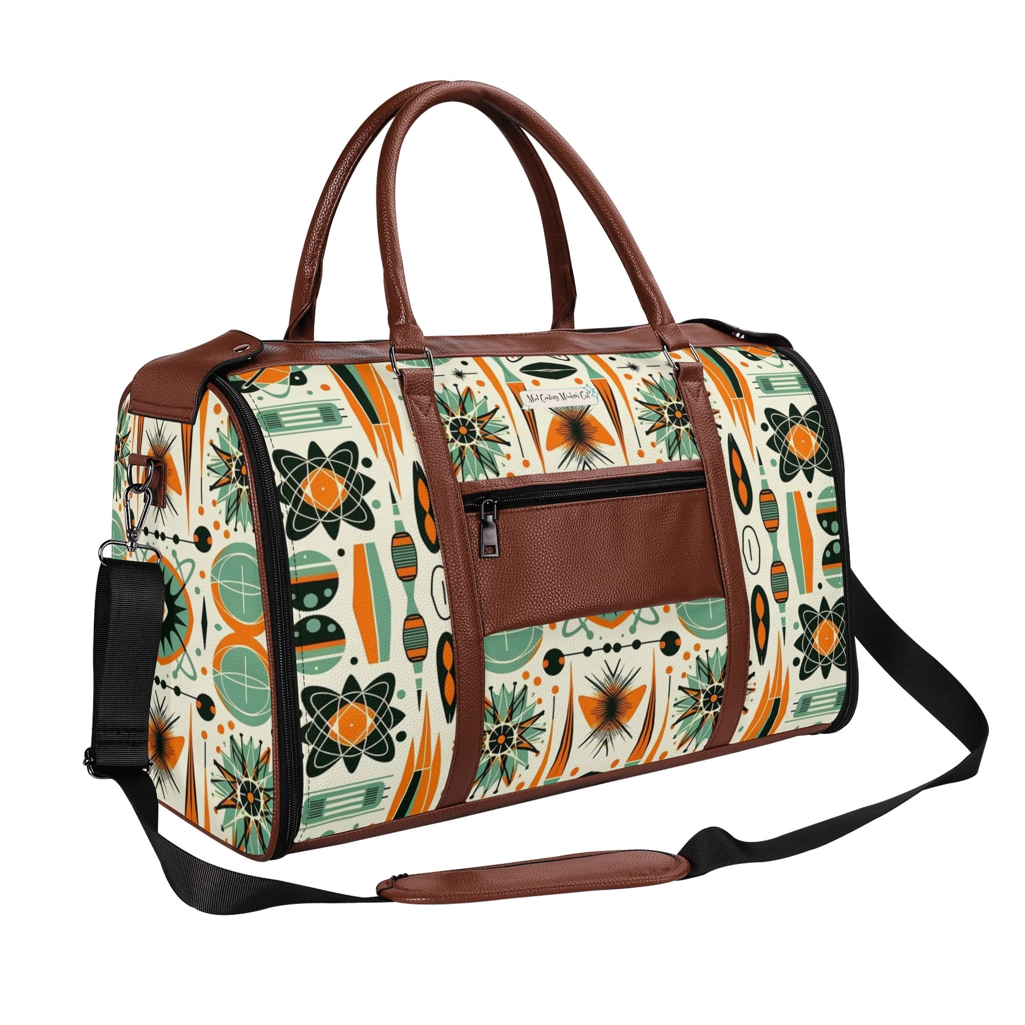Atomic Space Cat, Mid Century Modern Space Age Duffle Bag Foldable Travel Bag - Mid Century Modern Gal