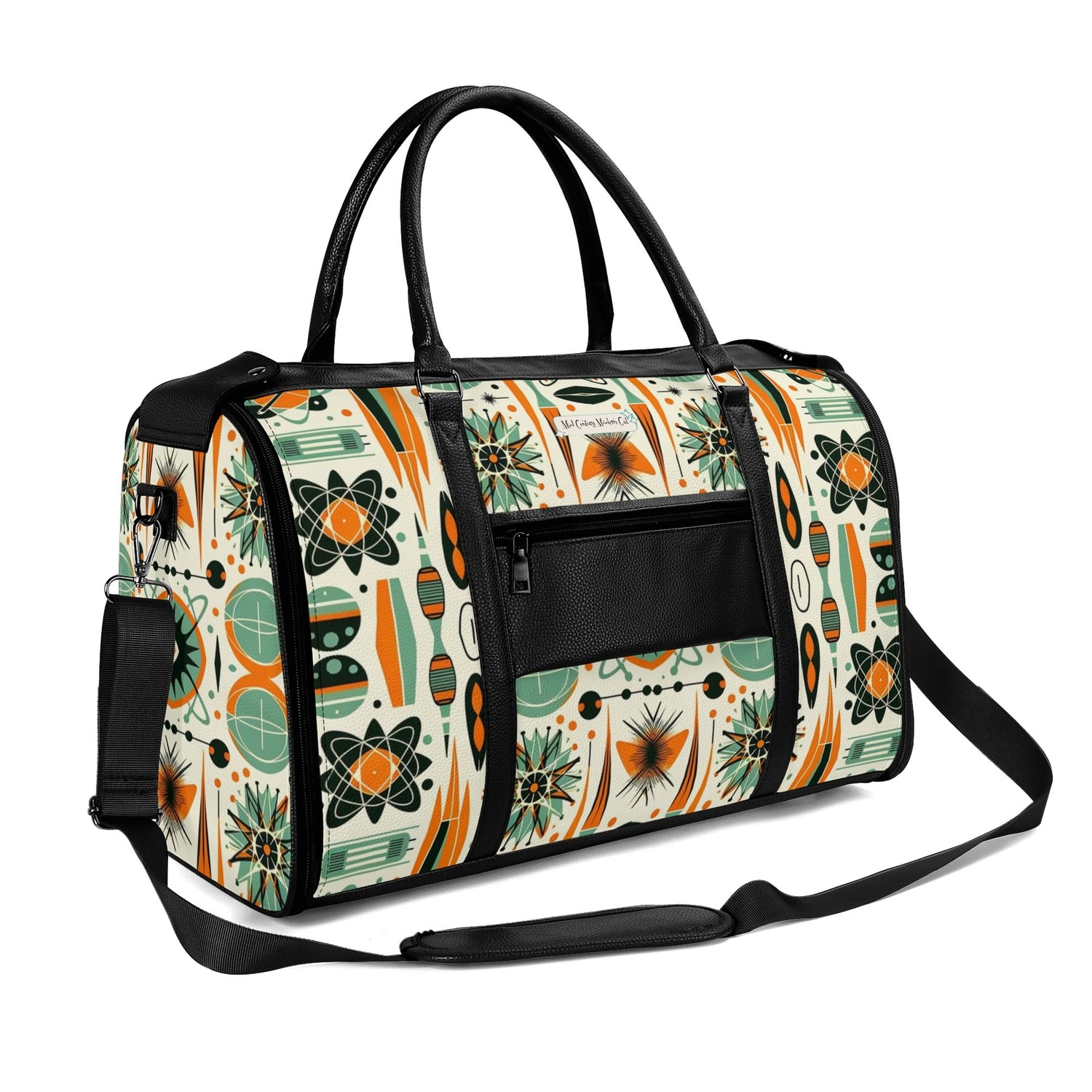 Atomic Space Cat, Mid Century Modern Space Age Duffle Bag Foldable Travel Bag - Mid Century Modern Gal