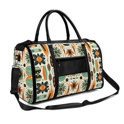 Atomic Space Cat, Mid Century Modern Space Age Duffle Bag Foldable Travel Bag - Mid Century Modern Gal
