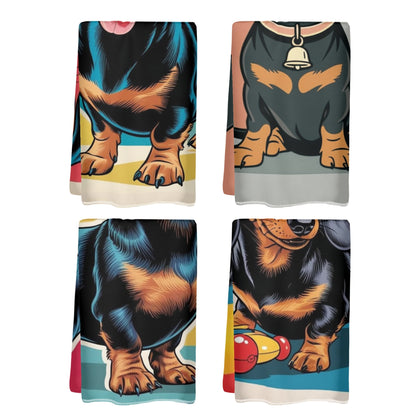 Dachshund Weiner Dog,  Retro Doxie Lover, Kitchen Bath Hand Towels - Mid Century Modern Gal