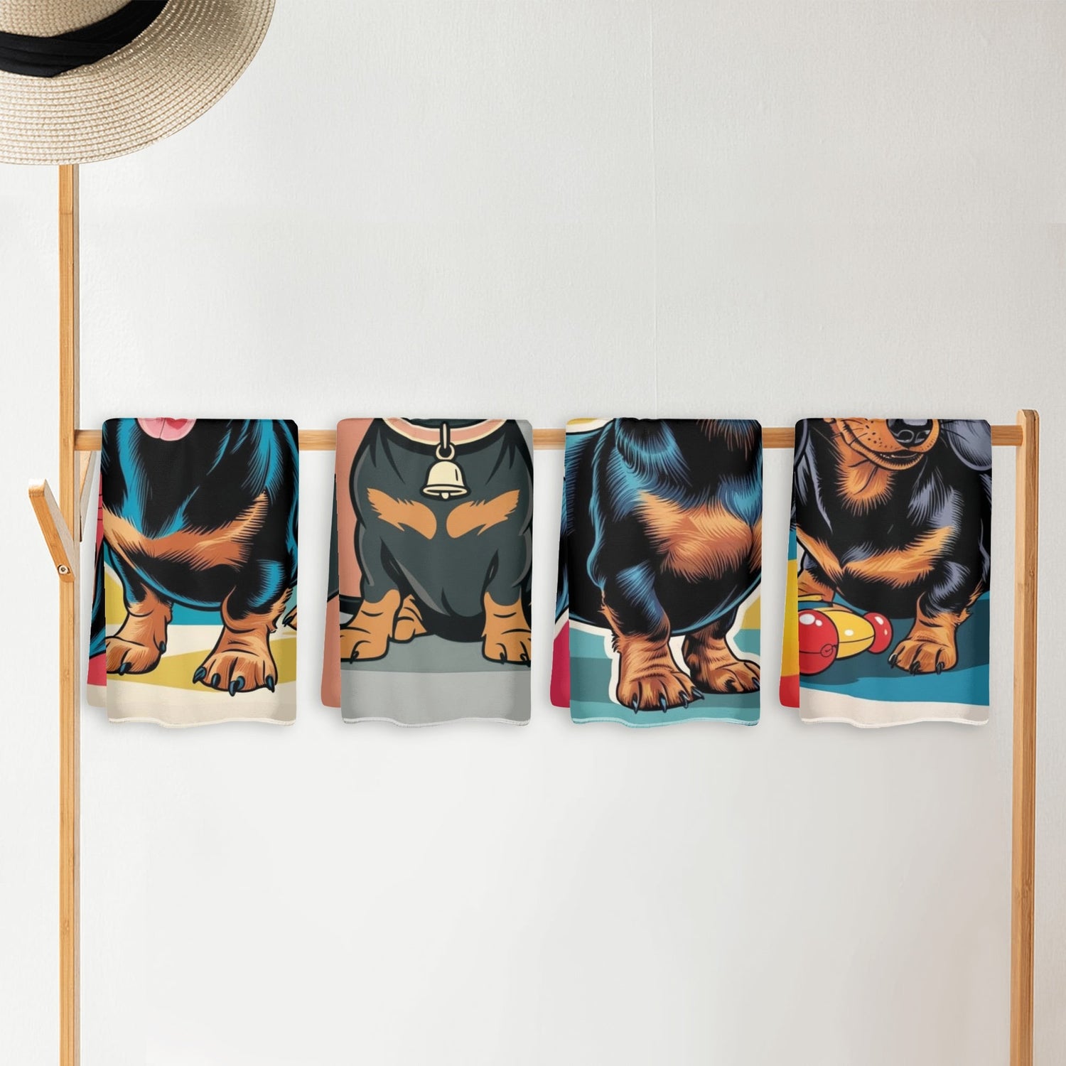 Dachshund Weiner Dog,  Retro Doxie Lover, Kitchen Bath Hand Towels - Mid Century Modern Gal