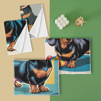 Dachshund Weiner Dog,  Retro Doxie Lover, Kitchen Bath Hand Towels - Mid Century Modern Gal