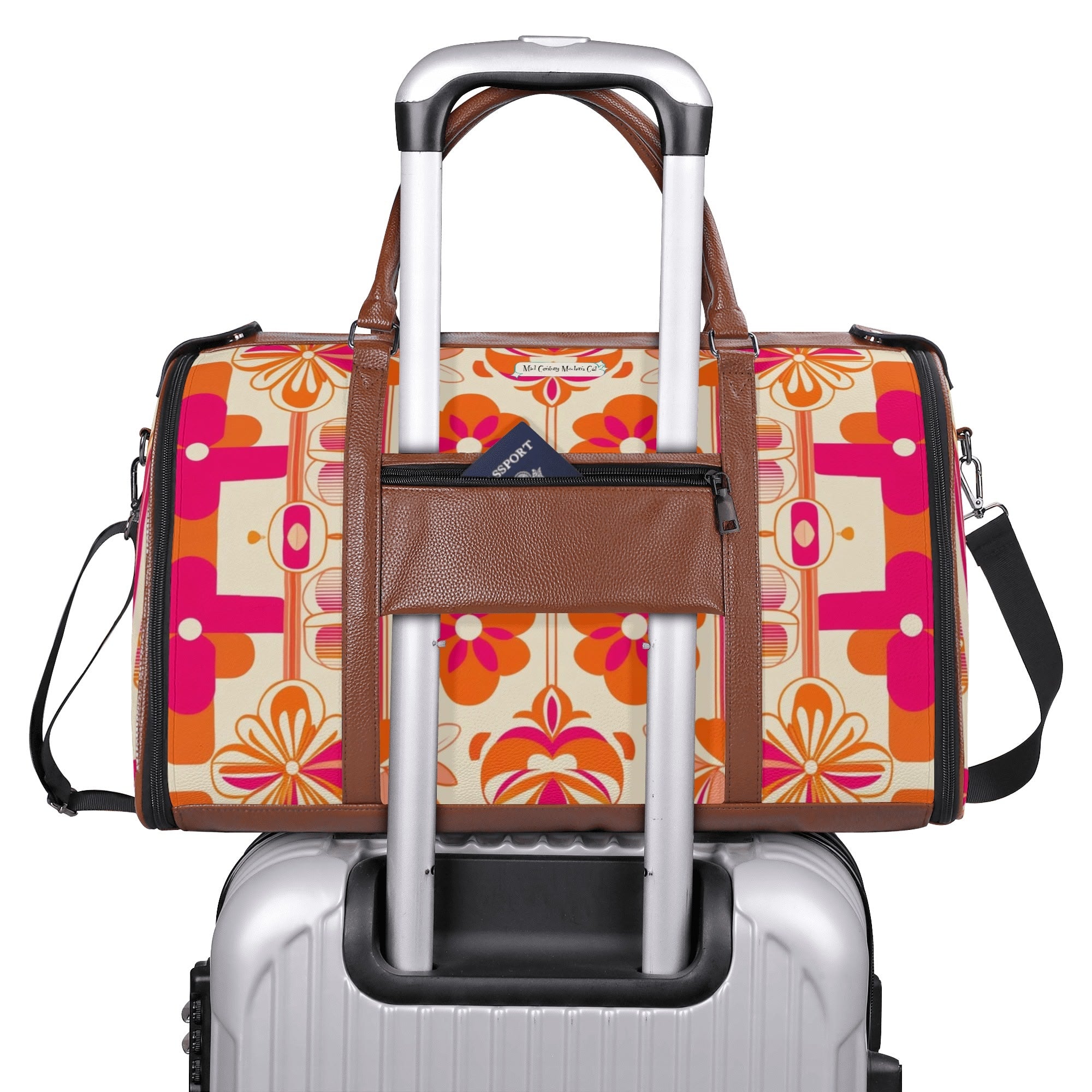 Mid Mod Travel Trifold Bag, 50s Poodle, Hot Pink Orange Kitschy MCM Travel Vibes - Mid Century Modern Gal