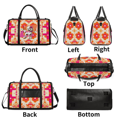 Mid Mod Travel Trifold Bag, 50s Poodle, Hot Pink Orange Kitschy MCM Travel Vibes - Mid Century Modern Gal