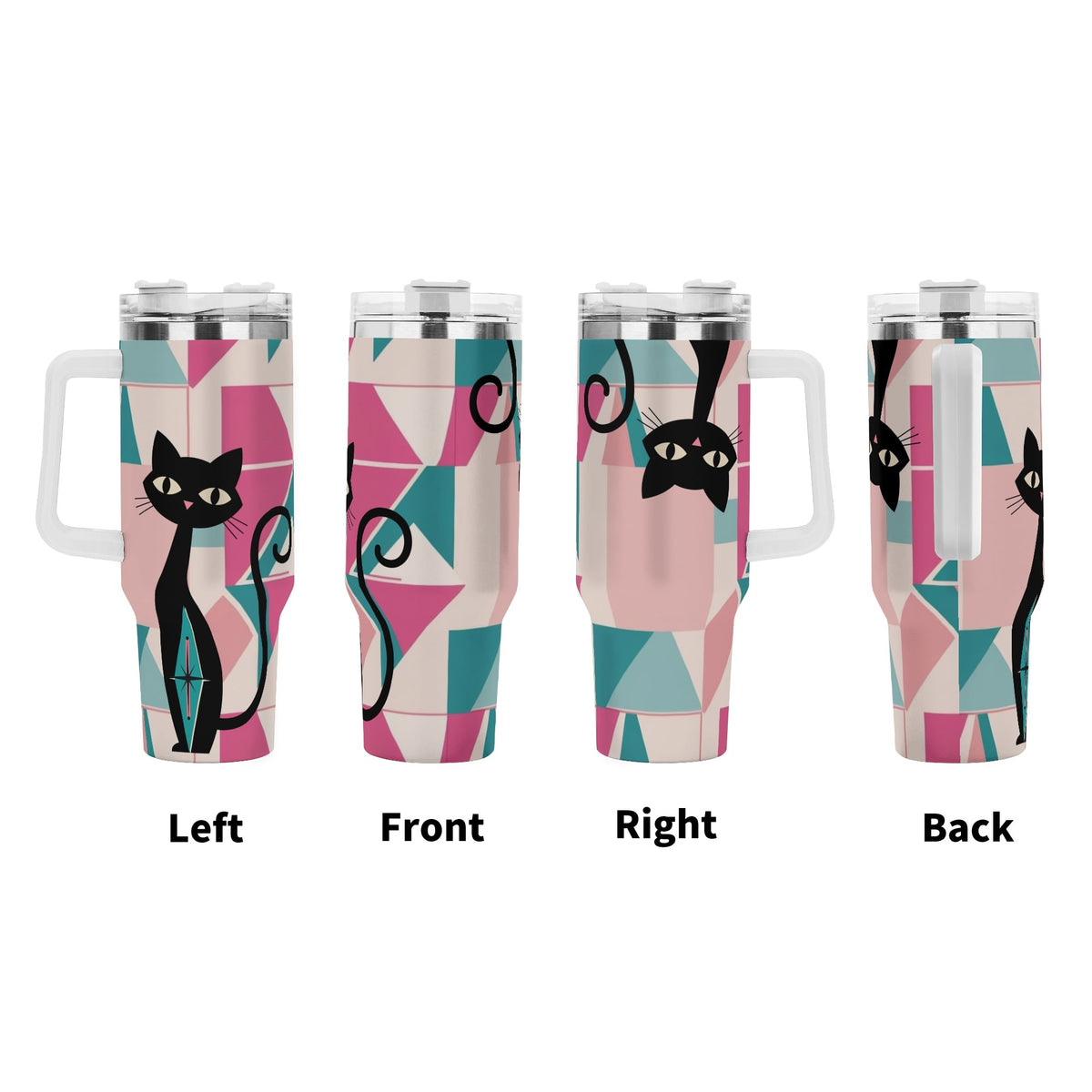 Atomic Kittie Cats, Kitschy Mid Mod Geometric Pink, Blue Retro Tumbler - Mid Century Modern Gal