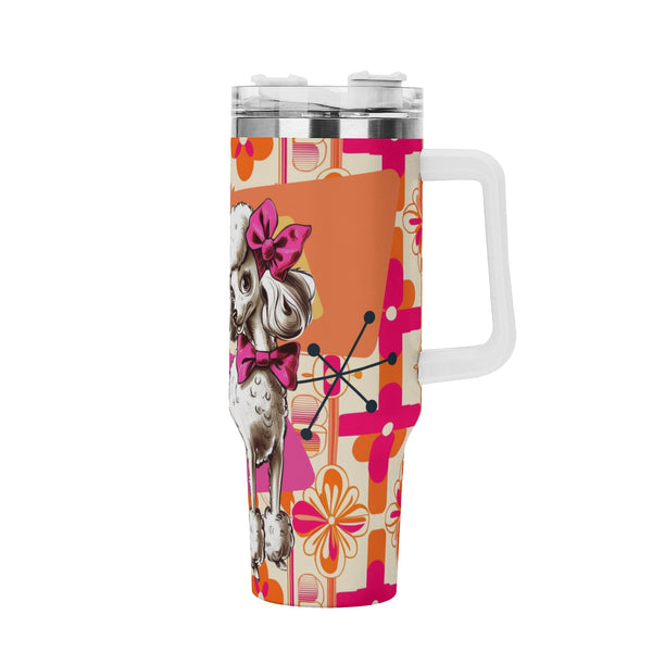 Atomic 50s Kitschy Poodle, Hot Pink Orange, Retro Mid Mod Tumbler