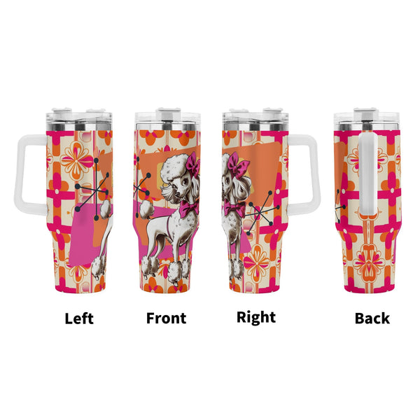 Atomic 50s Kitschy Poodle, Hot Pink Orange, Retro Mid Mod Tumbler