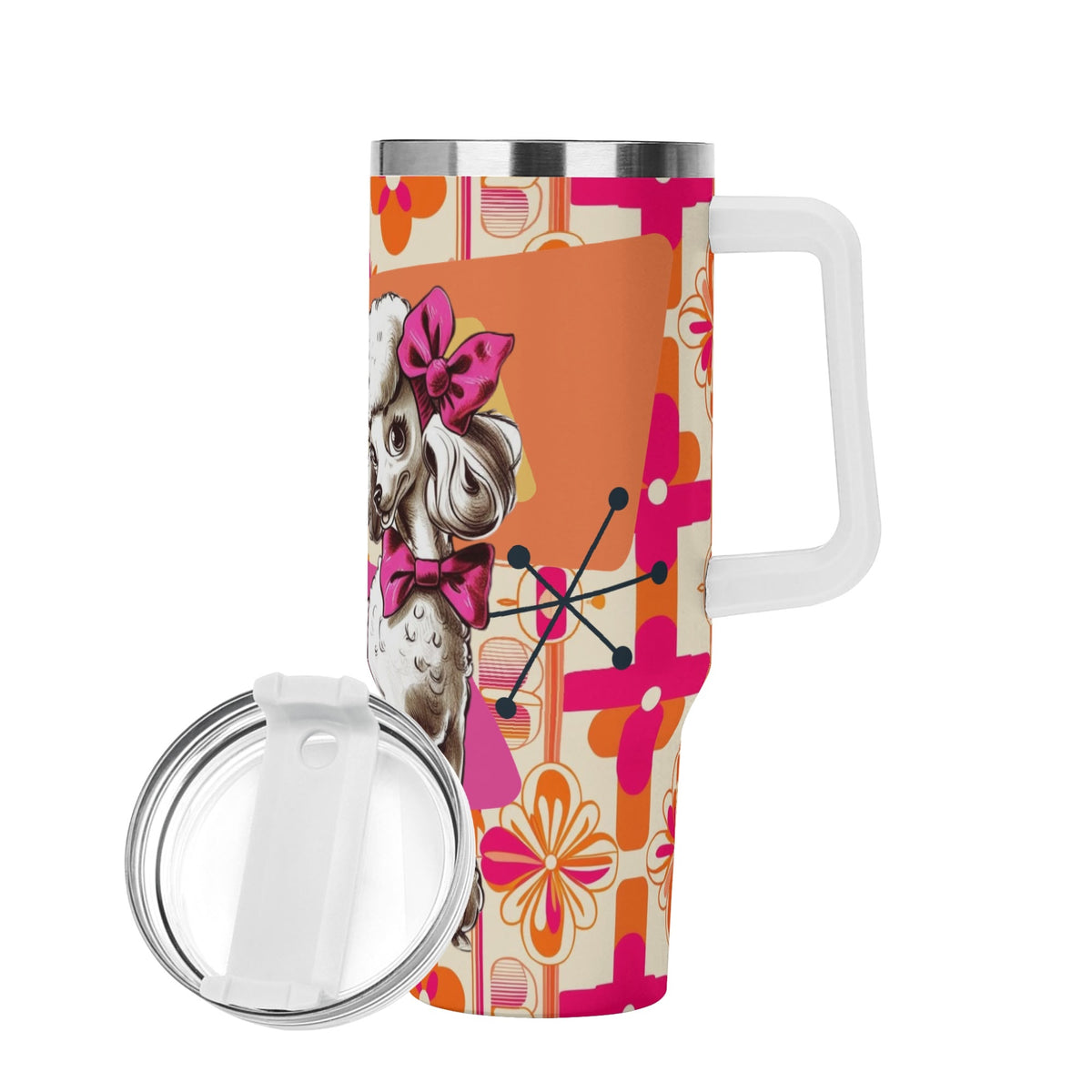 Atomic 50s Kitschy Poodle, Hot Pink Orange, Retro Mid Mod Tumbler - Mid Century Modern Gal