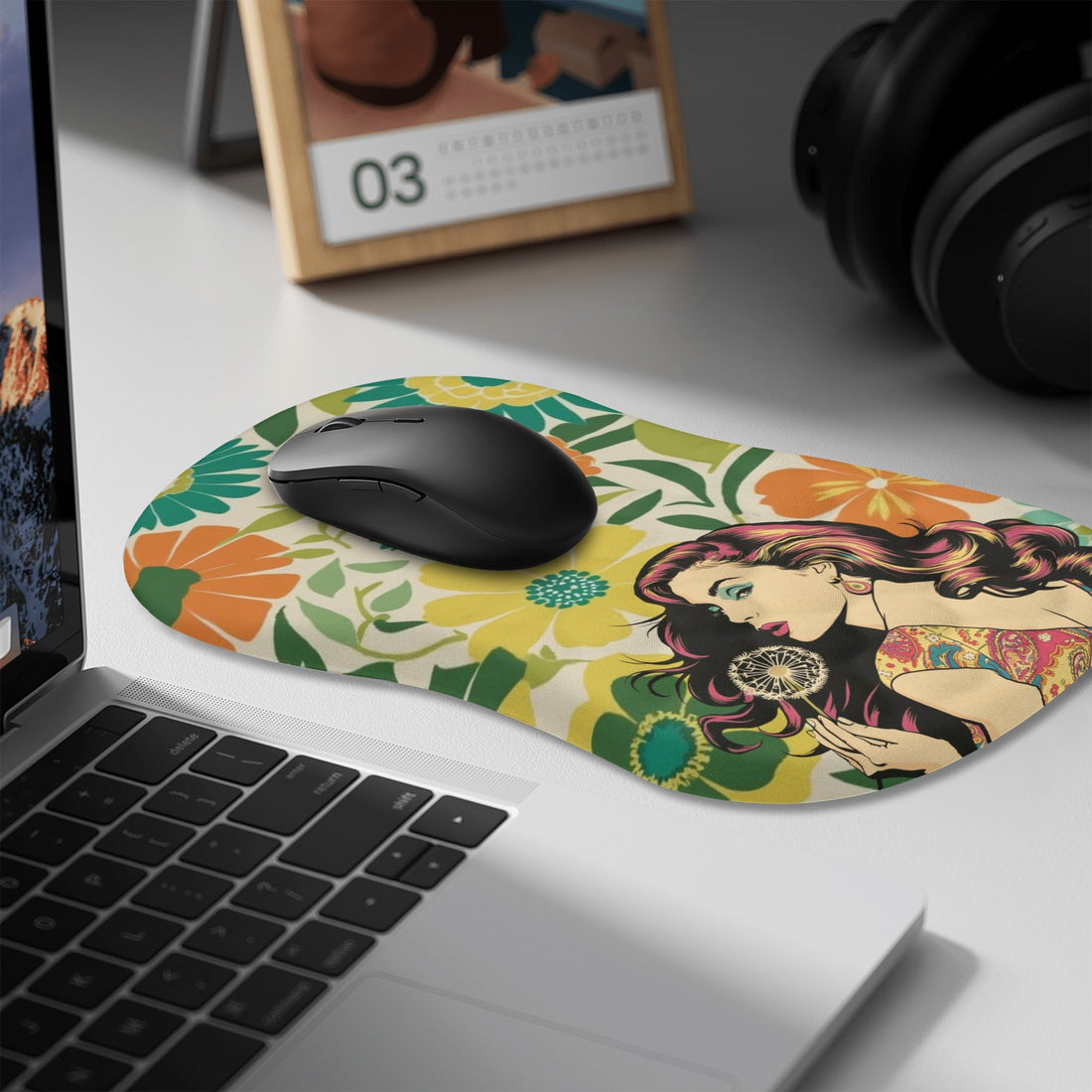 Retro Gal Flower Power 70s Groovy Comfortable Mouse Pad Wrist Support Wrist Rest for Office &amp; Home - Mid Century Modern Gal