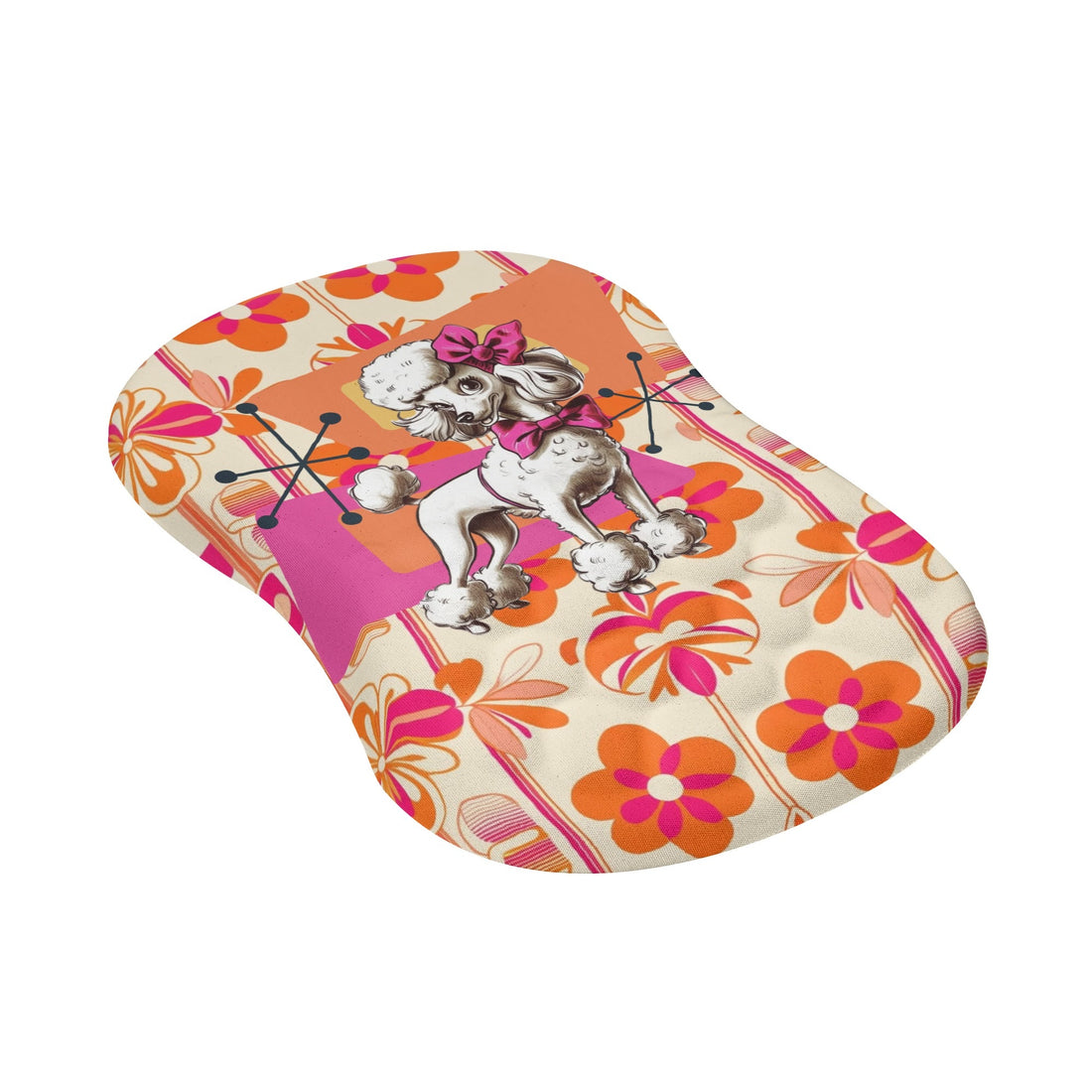 Mid Mod Kitschy Poodle, Hot Pink Orange, Retro MCM Floral Comfortable Mouse Pad Wrist Support Wrist Rest for Office &amp; Home - Mid Century Modern Gal