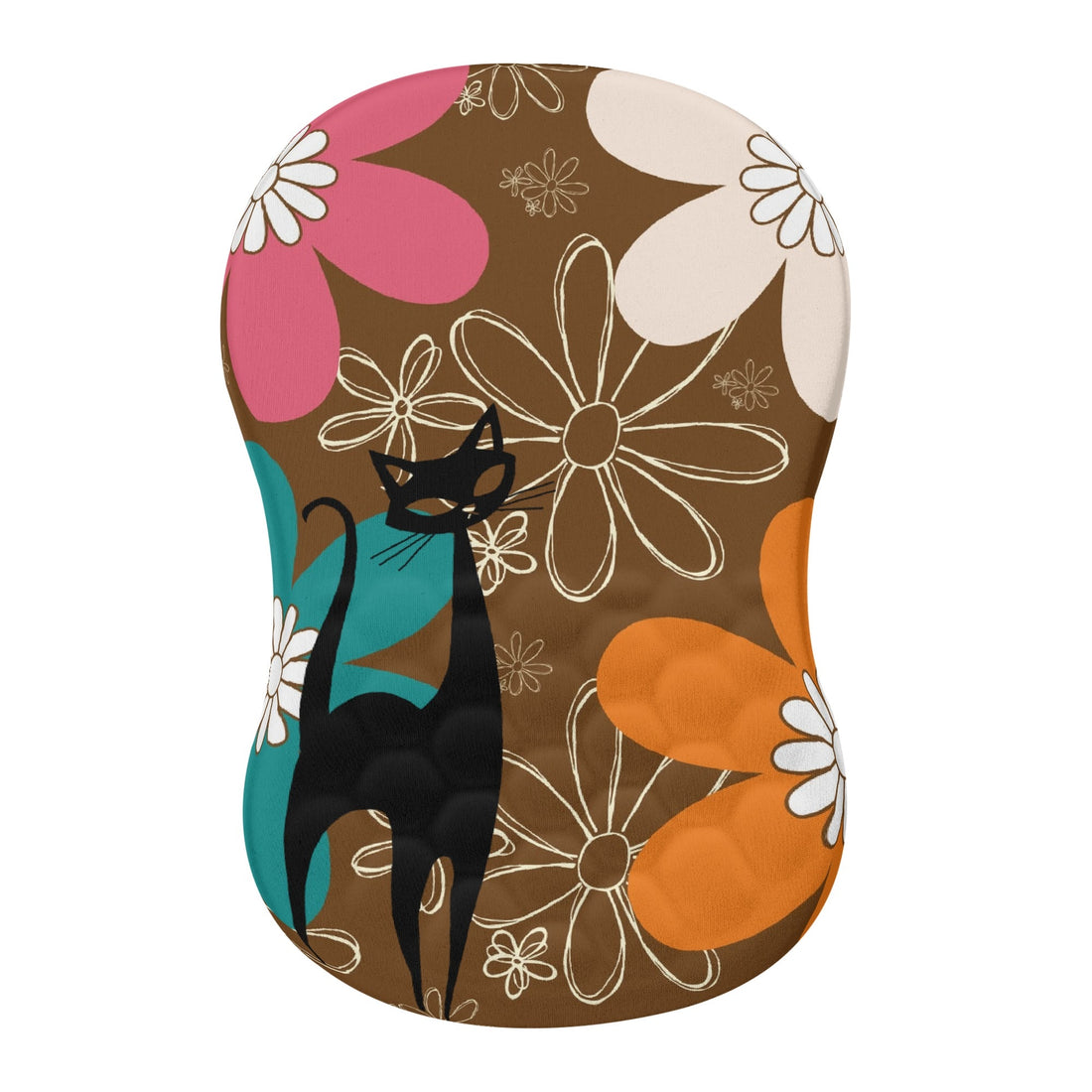 Retro 70s Flower Power Brown Orange Pink, Mid Mod Comfortable Mouse Pad Wrist Support Wrist Rest for Office &amp; Home - Mid Century Modern Gal