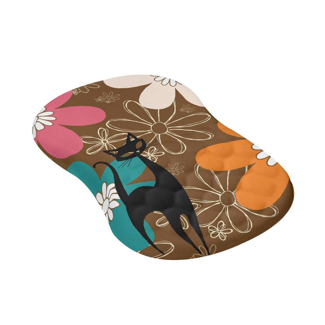 Retro 70s Flower Power Brown Orange Pink, Mid Mod Comfortable Mouse Pad Wrist Support Wrist Rest for Office &amp; Home - Mid Century Modern Gal