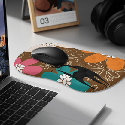 Retro 70s Flower Power Brown Orange Pink, Mid Mod Comfortable Mouse Pad Wrist Support Wrist Rest for Office &amp; Home - Mid Century Modern Gal