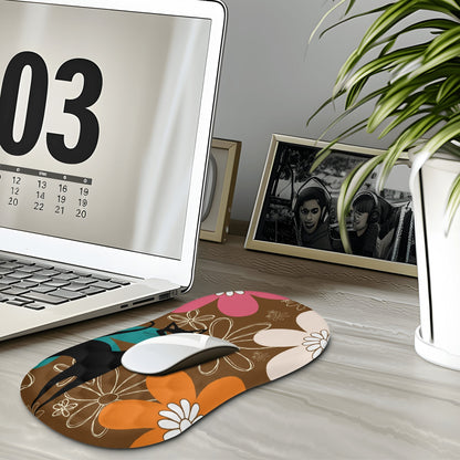 Retro 70s Flower Power Brown Orange Pink, Mid Mod Comfortable Mouse Pad Wrist Support Wrist Rest for Office &amp; Home - Mid Century Modern Gal