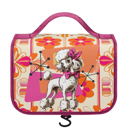 Atomic 50s Poodle Kitschy Mod Hot Pink, Orange Retro Toiletry Cosmetic Travel Bag - Mid Century Modern Gal