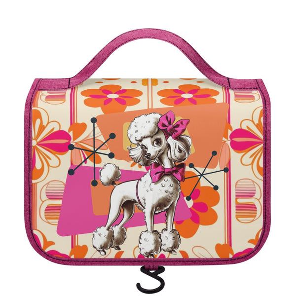Atomic 50s Poodle Kitschy Mod Hot Pink, Orange Retro Toiletry Cosmetic Travel Bag