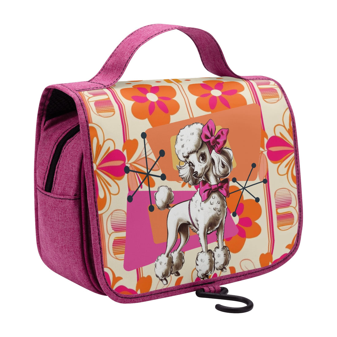 Atomic 50s Poodle Kitschy Mod Hot Pink, Orange Retro Toiletry Cosmetic Travel Bag - Mid Century Modern Gal