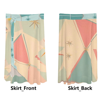 Atomic Retro Summer Vibes, Starbursts Diamonds Womens Swimsuit Cover Up Ruffle Tie Side Beach Sarong Wrap Maxi Skirt - Mid Century Modern Gal