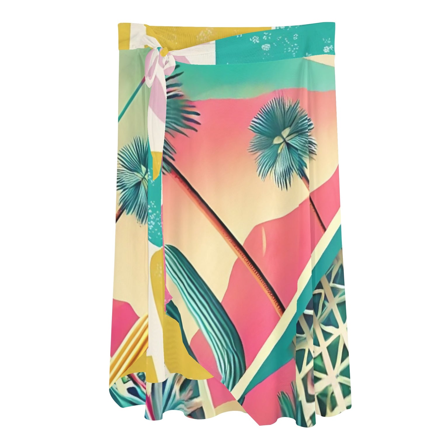 Palm Spring California Dreaming, Mid Mod Womens Swimsuit Cover Up Ruffle Tie Side Beach Sarong Wrap Maxi Skirt - Mid Century Modern Gal