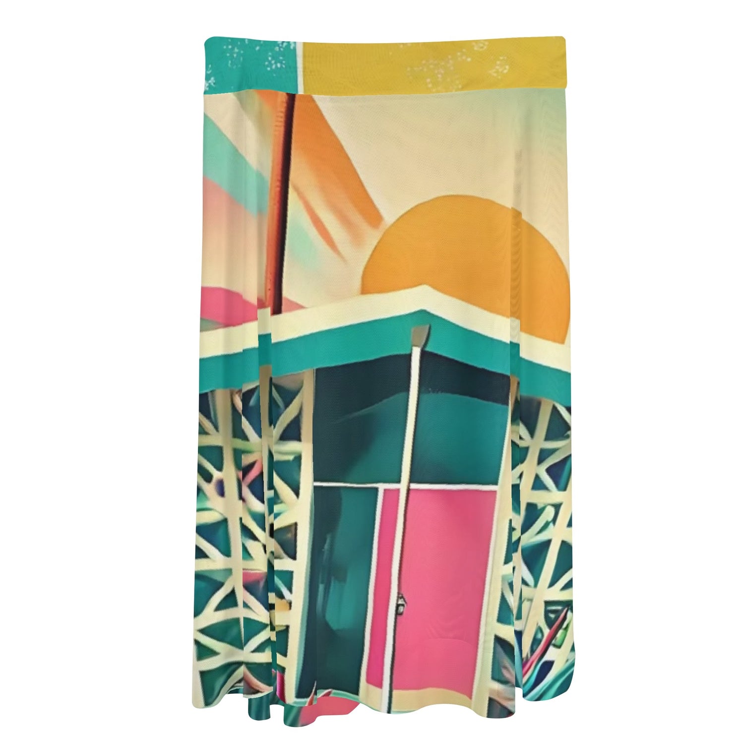 Palm Spring California Dreaming, Mid Mod Womens Swimsuit Cover Up Ruffle Tie Side Beach Sarong Wrap Maxi Skirt - Mid Century Modern Gal