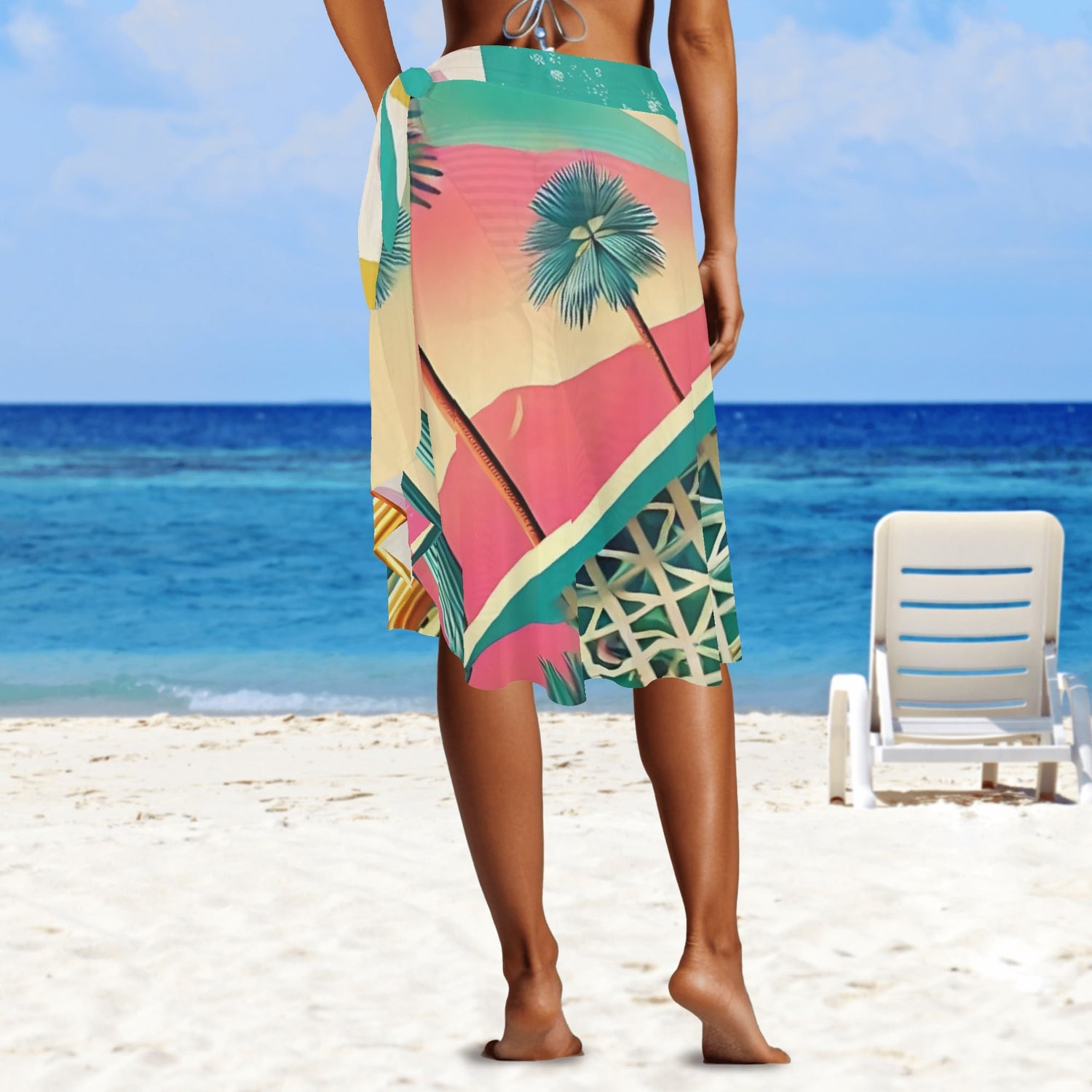 Palm Spring California Dreaming, Mid Mod Womens Swimsuit Cover Up Ruffle Tie Side Beach Sarong Wrap Maxi Skirt - Mid Century Modern Gal