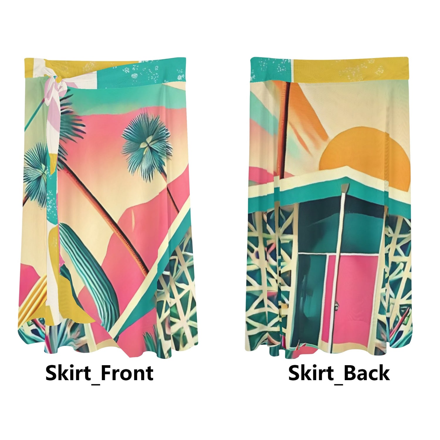 Palm Spring California Dreaming, Mid Mod Womens Swimsuit Cover Up Ruffle Tie Side Beach Sarong Wrap Maxi Skirt - Mid Century Modern Gal