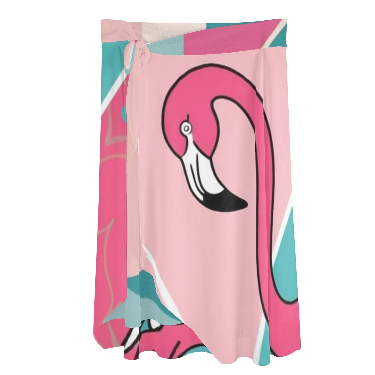 Flamingo Vibes, Mid Mod Pink Aqua Womens Swimsuit Cover Up Ruffle Tie Side Beach Sarong Wrap Maxi Skirt - Mid Century Modern Gal