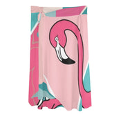 Flamingo Vibes, Mid Mod Pink Aqua Womens Swimsuit Cover Up Ruffle Tie Side Beach Sarong Wrap Maxi Skirt - Mid Century Modern Gal