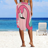 Flamingo Vibes, Mid Mod Pink Aqua Womens Swimsuit Cover Up Ruffle Tie Side Beach Sarong Wrap Maxi Skirt - Mid Century Modern Gal