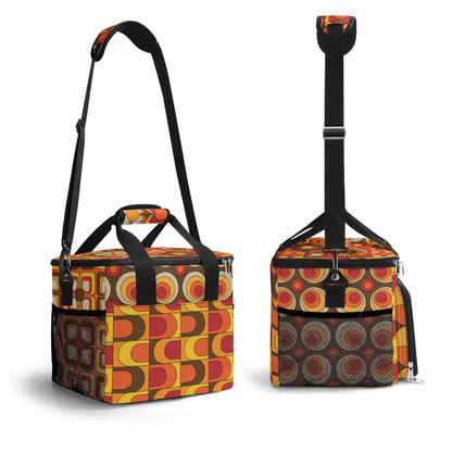 Retro Hipster Mid Mod Flower Power Brown Orange Yellow Groovy Mod 70s Designed, Mod Beach, Pool Cooler Bag - Mid Century Modern Gal