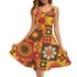 Retro Flower Power, Flower Child Of The 70s Brown Orange Yellow Hipster Womens Tank Dress Midi Wrap Round Neck Sleeveless Sundress - Mid Century Modern Gal