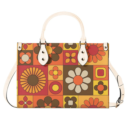 Retro 70s Summer Vibes Flower Power Hipster Funky Fun Handbag, Shoulder Bag - Mid Century Modern Gal