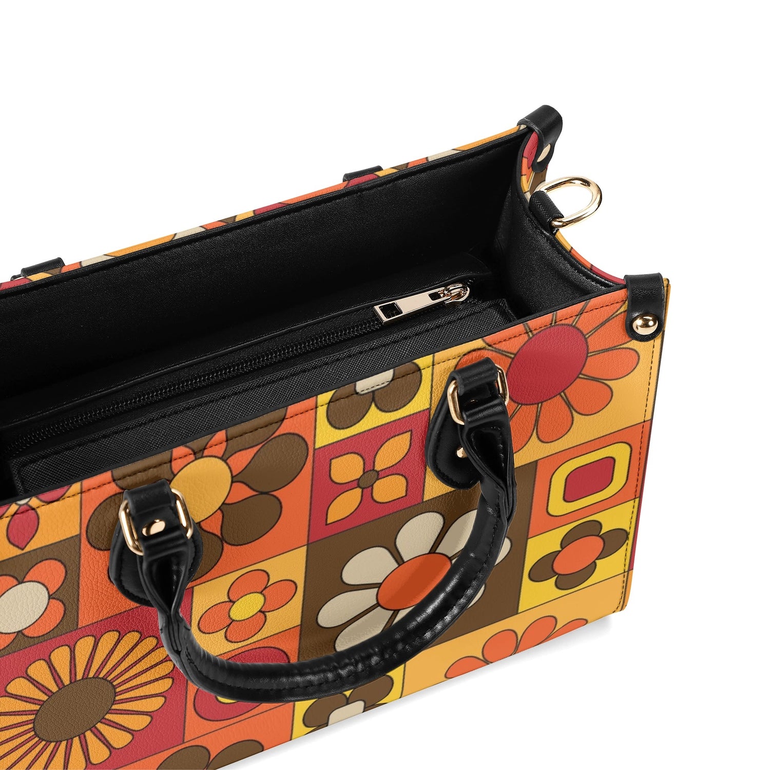 Retro 70s Summer Vibes Flower Power Hipster Funky Fun Handbag, Shoulder Bag - Mid Century Modern Gal