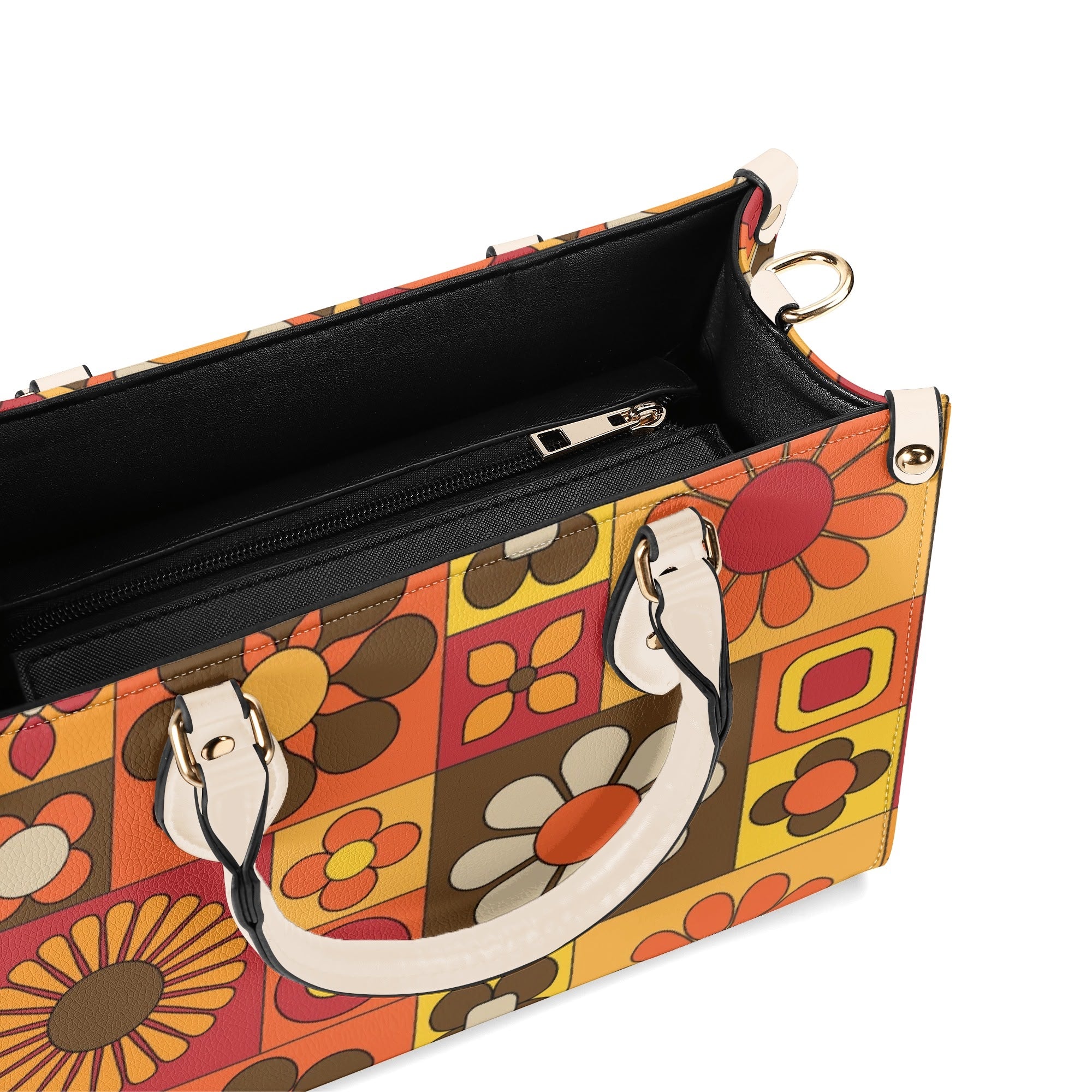 Retro 70s Summer Vibes Flower Power Hipster Funky Fun Handbag, Shoulder Bag - Mid Century Modern Gal