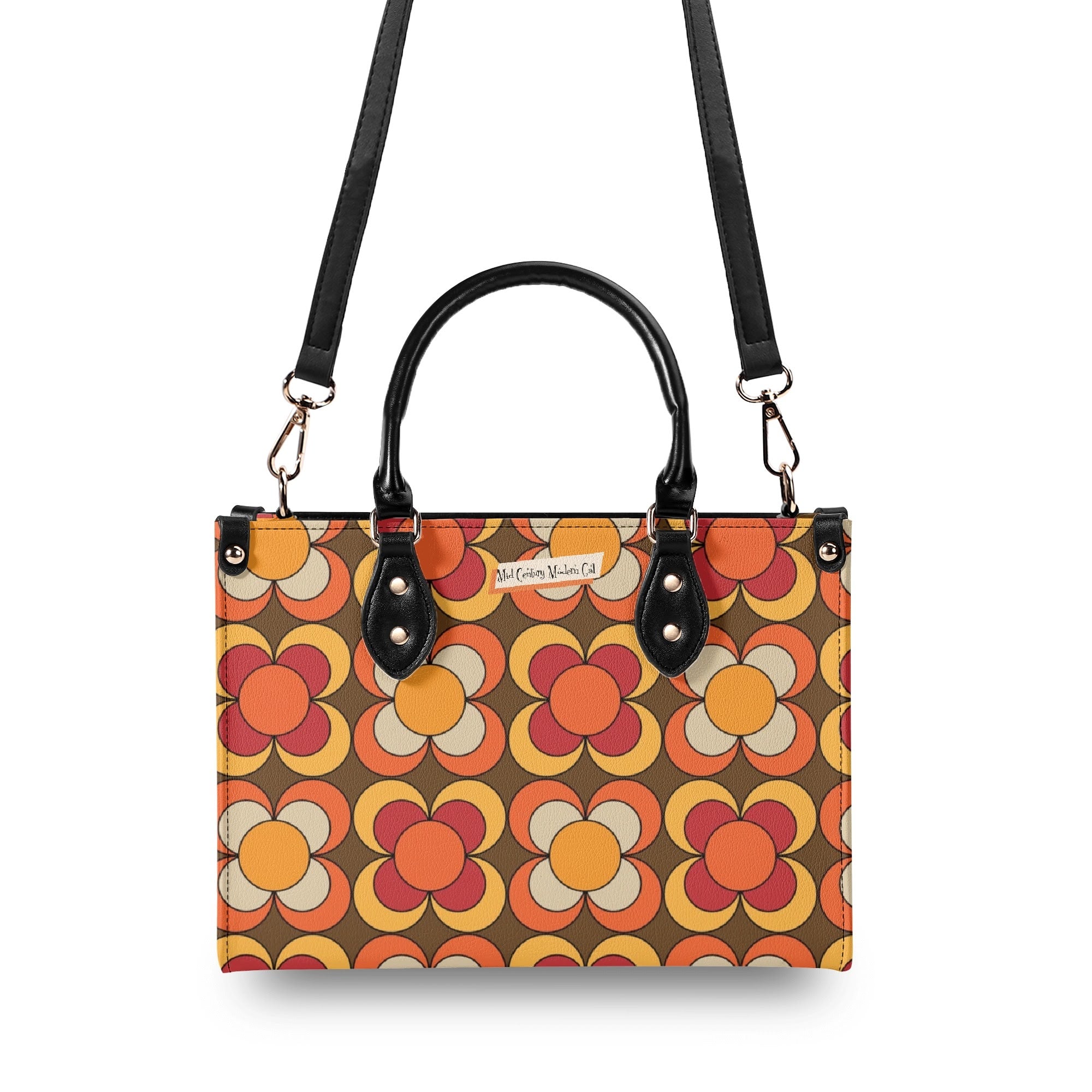 Retro 70s Summer Vibes Flower Power Hipster Funky Fun Handbag, Shoulder Bag - Mid Century Modern Gal