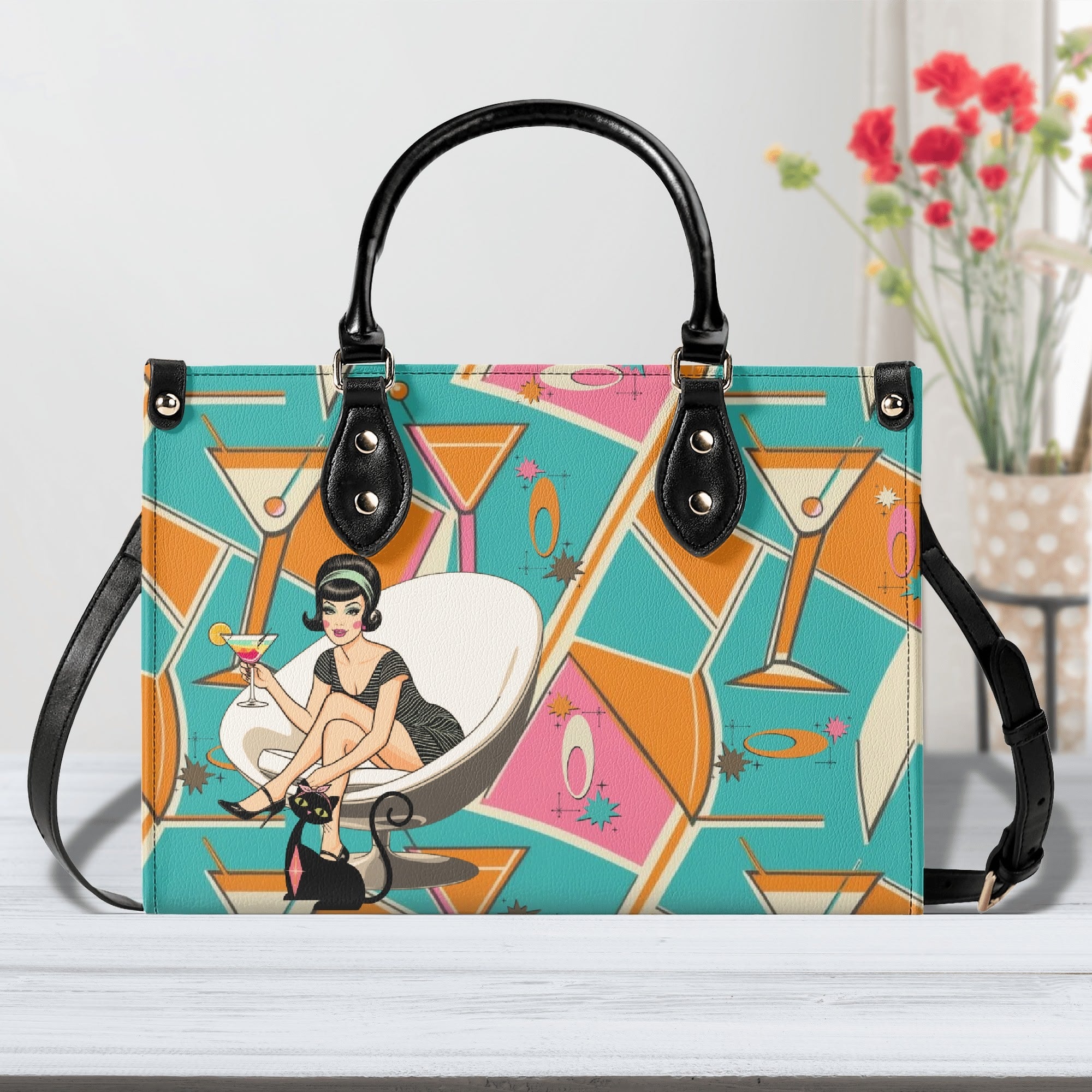 Mid Century Modern Gal Signature Cocktail Bag, Atomic Cat, Atomic Kitschy Handbag, Shoulder Bag - Mid Century Modern Gal