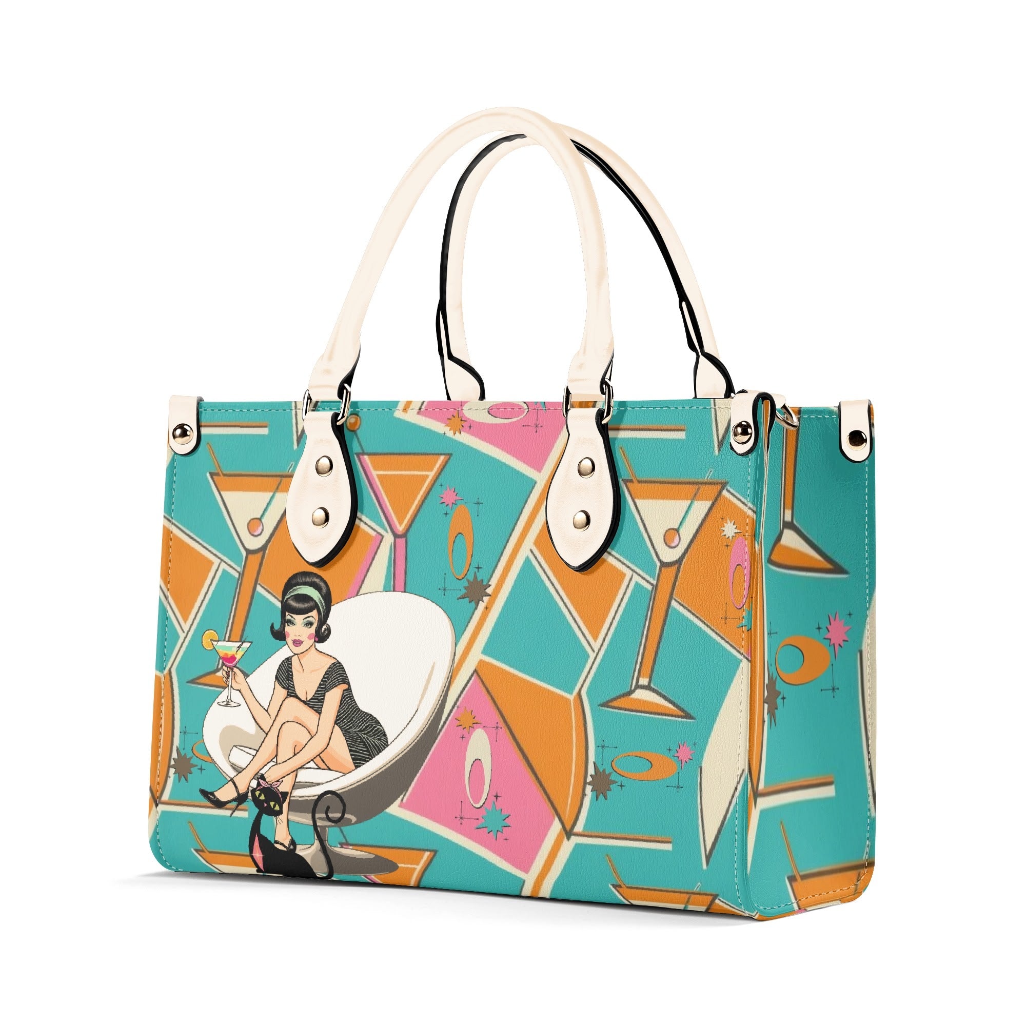 Mid Century Modern Gal Signature Cocktail Bag, Atomic Cat, Atomic Kitschy Handbag, Shoulder Bag - Mid Century Modern Gal