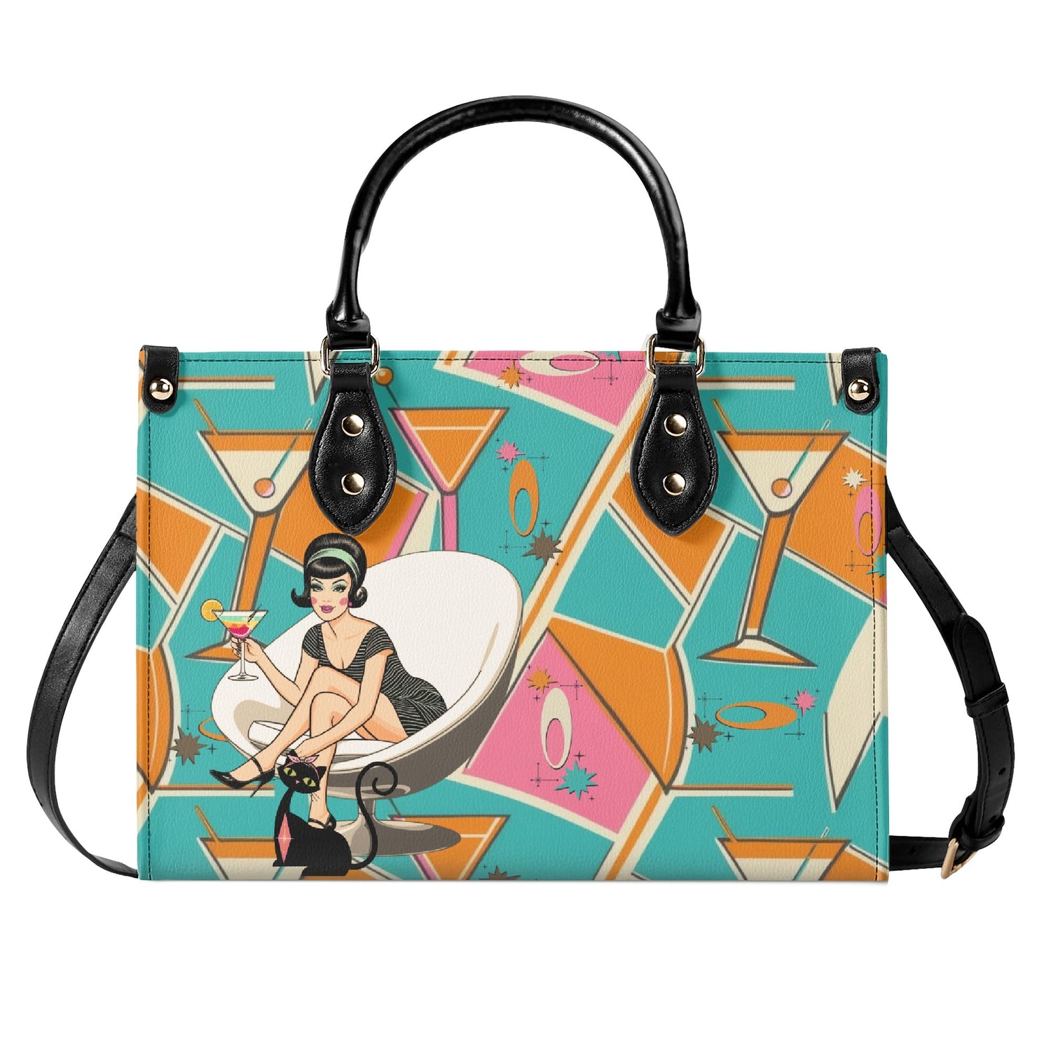 Mid Century Modern Gal Signature Cocktail Bag, Atomic Cat, Atomic Kitschy Handbag, Shoulder Bag - Mid Century Modern Gal