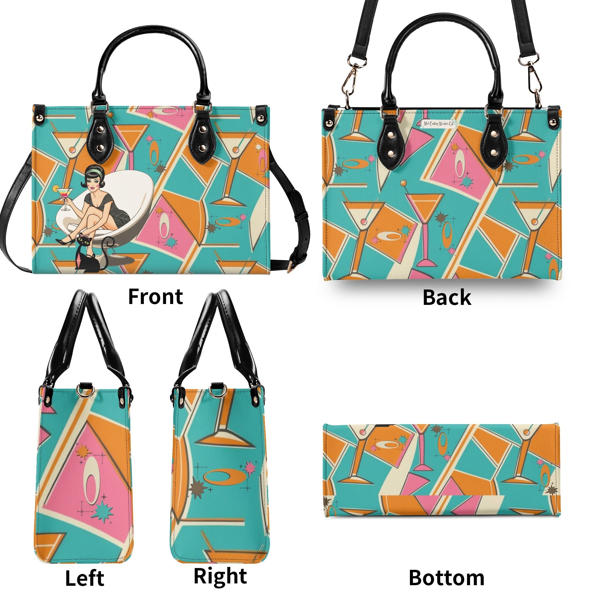 Mid Century Modern Gal Signature Cocktail Bag, Atomic Cat, Atomic Kitschy Handbag, Shoulder Bag - Mid Century Modern Gal