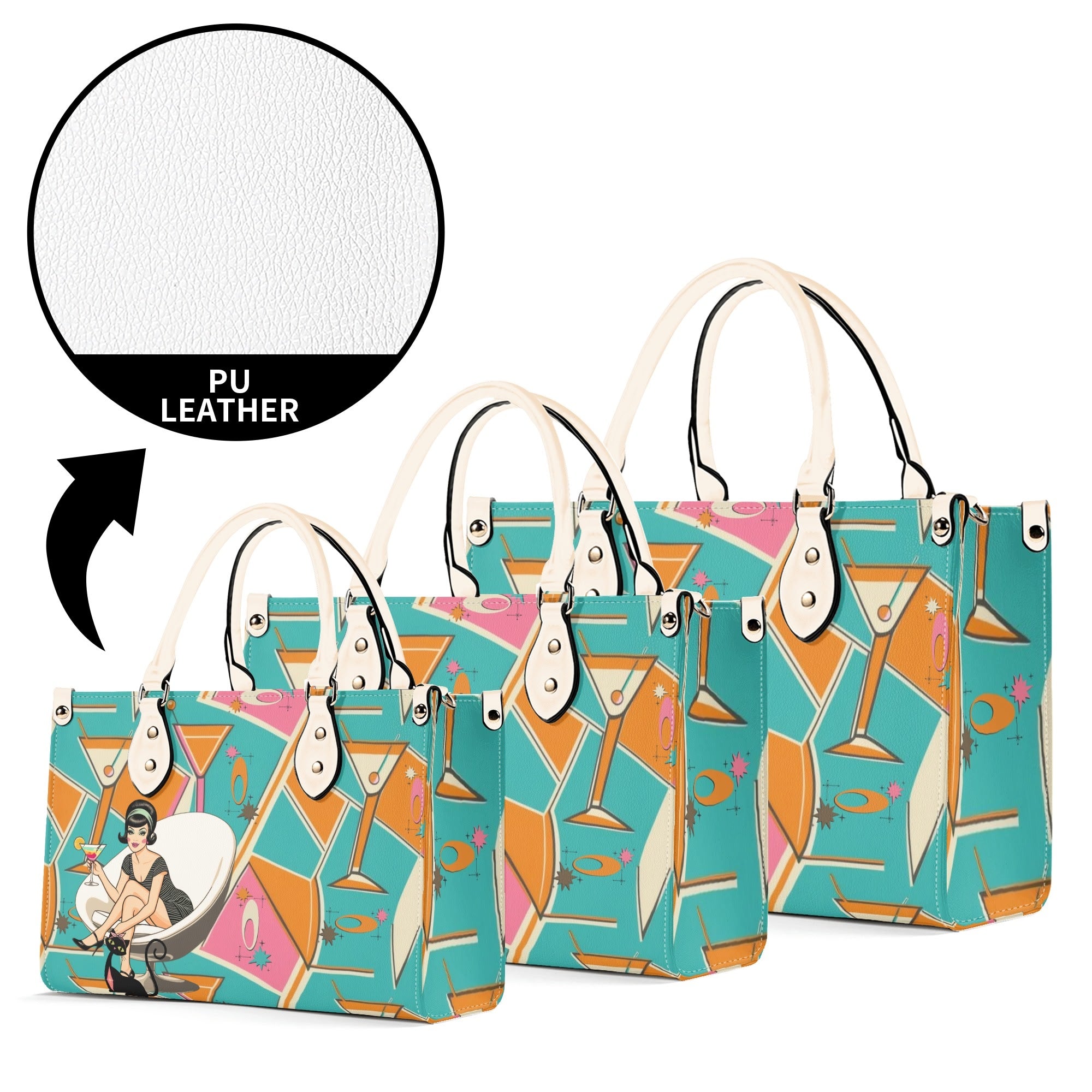Mid Century Modern Gal Signature Cocktail Bag, Atomic Cat, Atomic Kitschy Handbag, Shoulder Bag - Mid Century Modern Gal