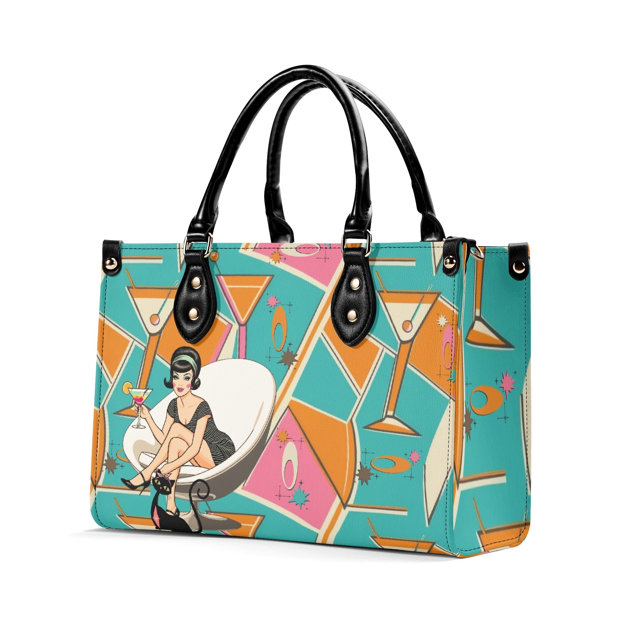 Mid Century Modern Gal Signature Cocktail Bag, Atomic Cat, Atomic Kitschy Handbag, Shoulder Bag - Mid Century Modern Gal