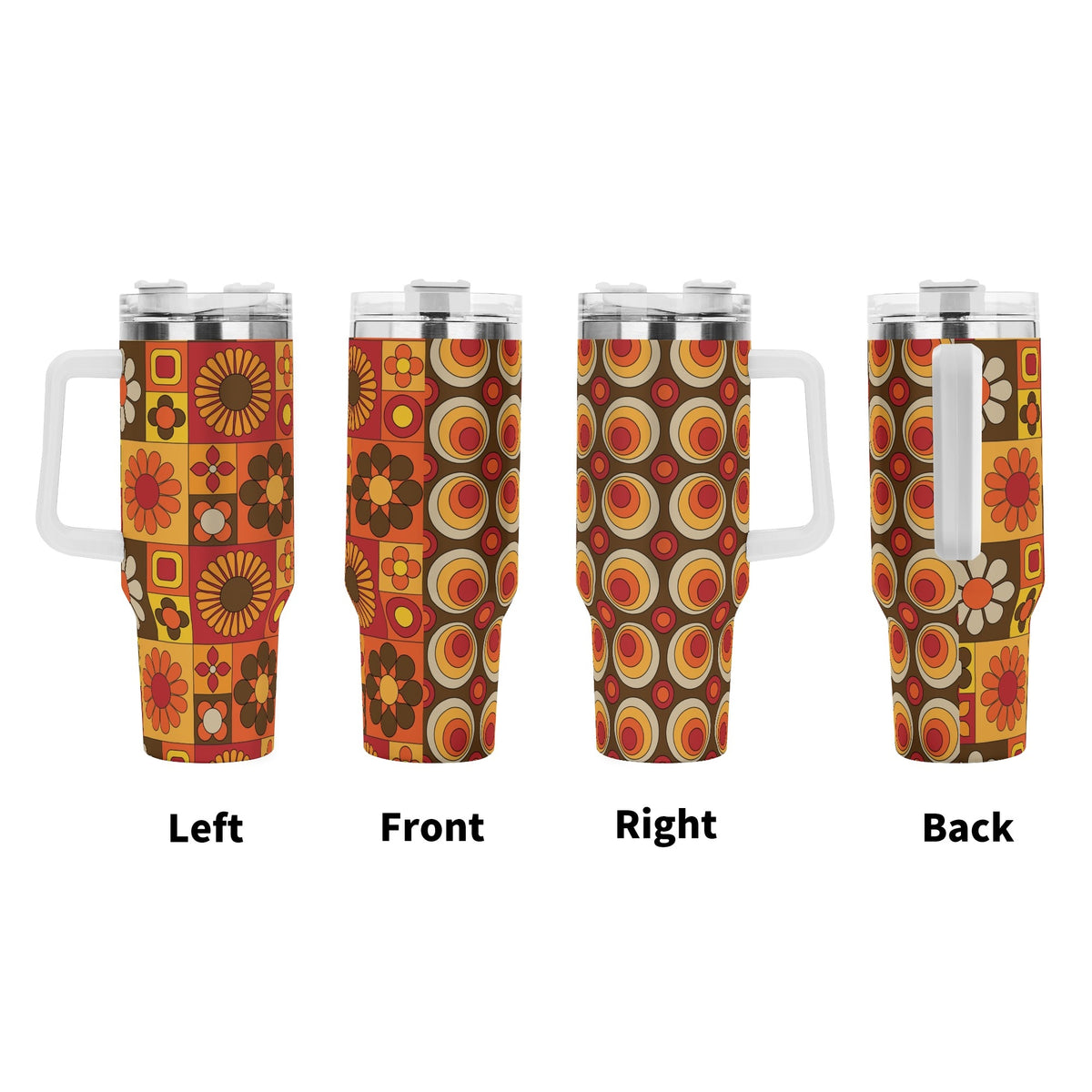 Retro Summer Vibes, Groovy Orbs, 70s Flower Power Stainless Steel Tumbler - Mid Century Modern Gal