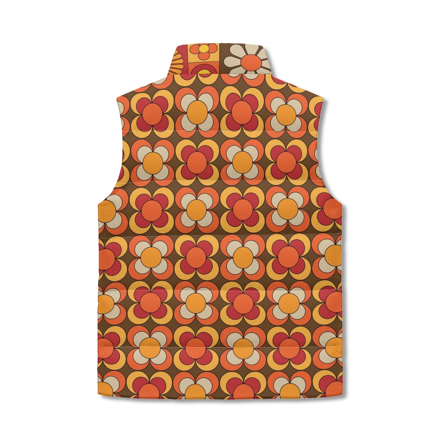 Mid Mod Retro 70s Groovy Patchwork Pattern, Flower Power Hip, Fun And Funky Puffer Vest - Mid Century Modern Gal
