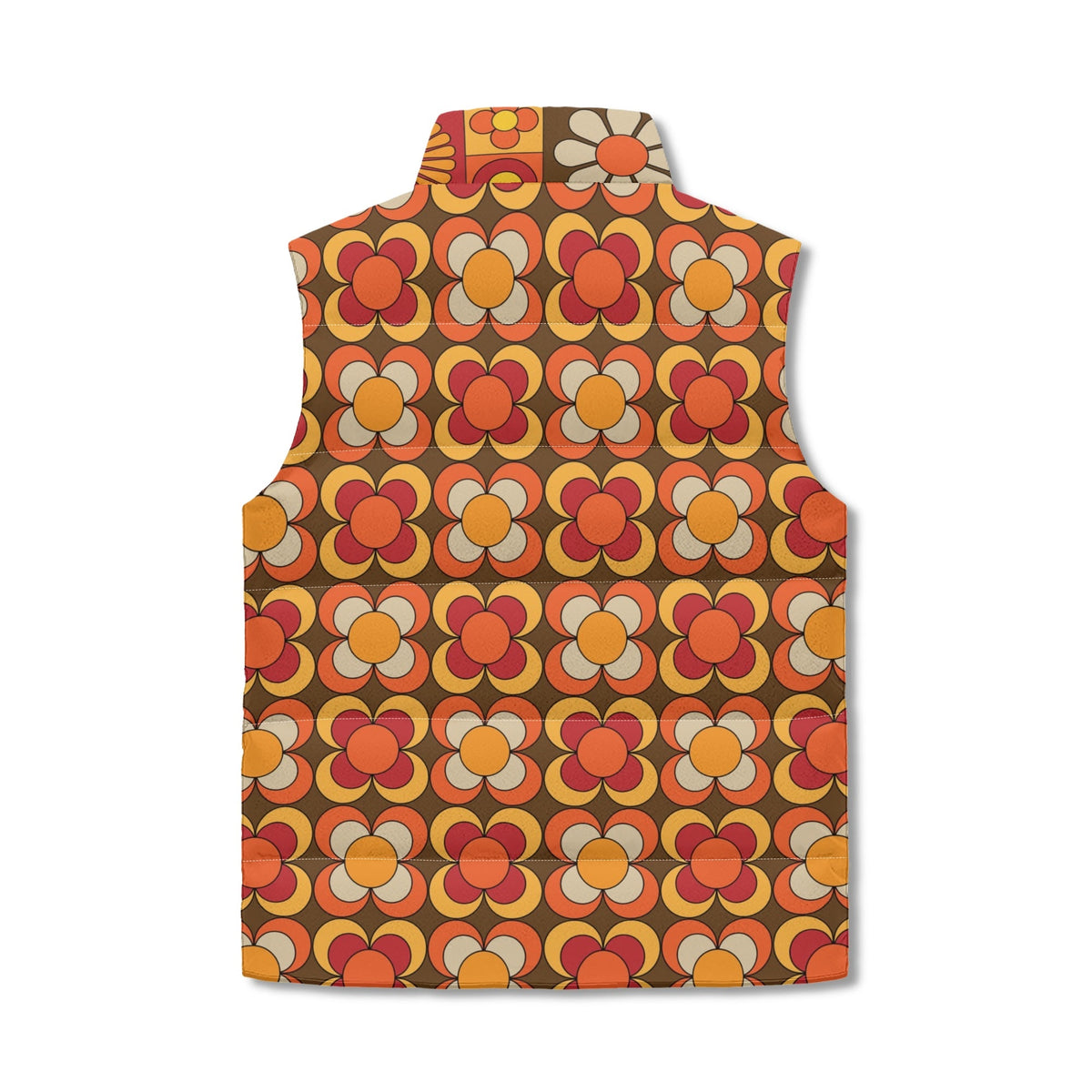 Mid Mod Retro 70s Groovy Patchwork Pattern, Flower Power Hip, Fun And Funky Puffer Vest - Mid Century Modern Gal