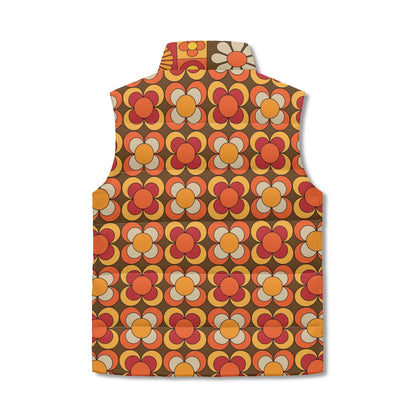 Mid Mod Retro 70s Groovy Patchwork Pattern, Flower Power Hip, Fun And Funky Puffer Vest - Mid Century Modern Gal