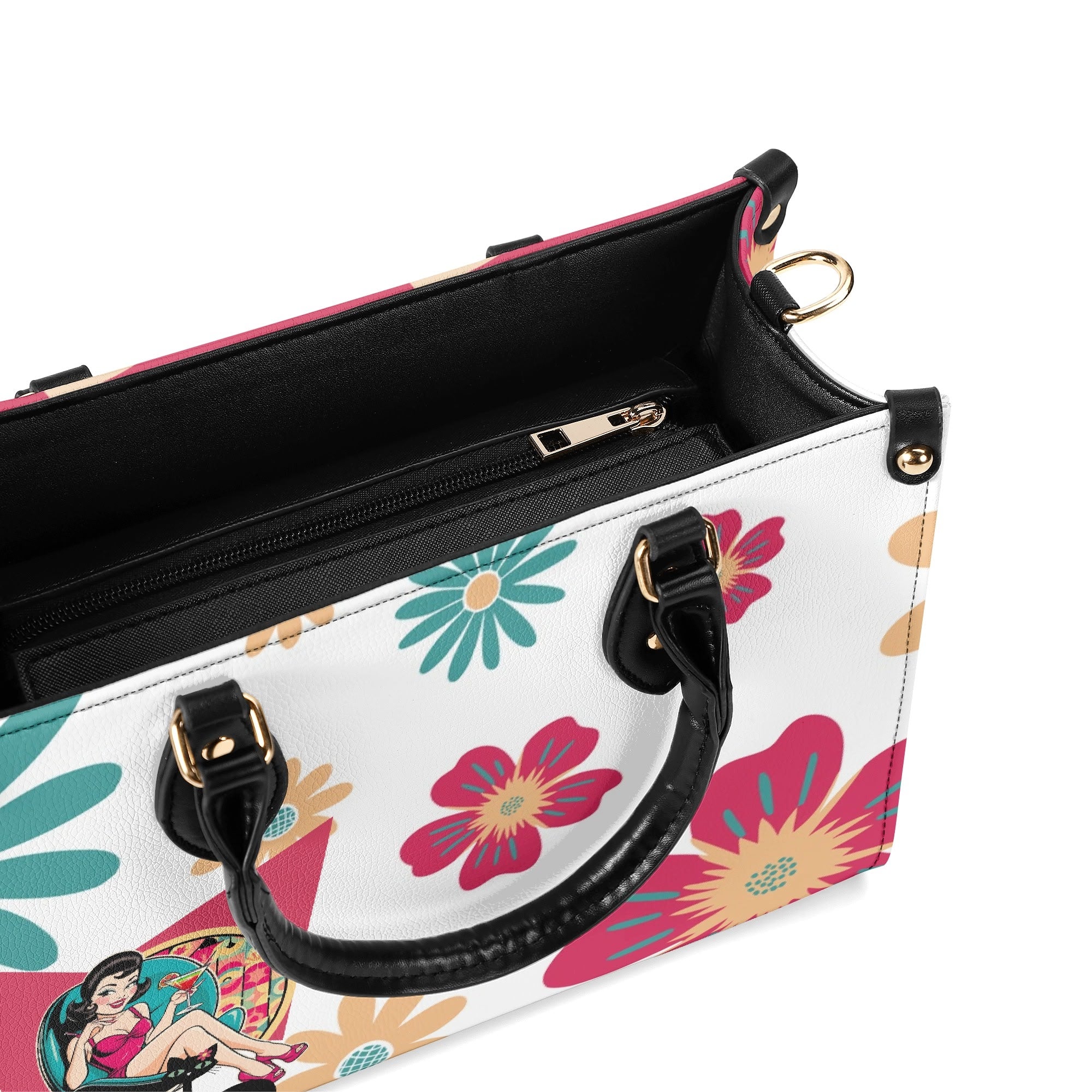 Mid Century Modern Gal Signature Atomic Cat,  Floral Spring Summer Handbag, Shoulder Bag - Mid Century Modern Gal