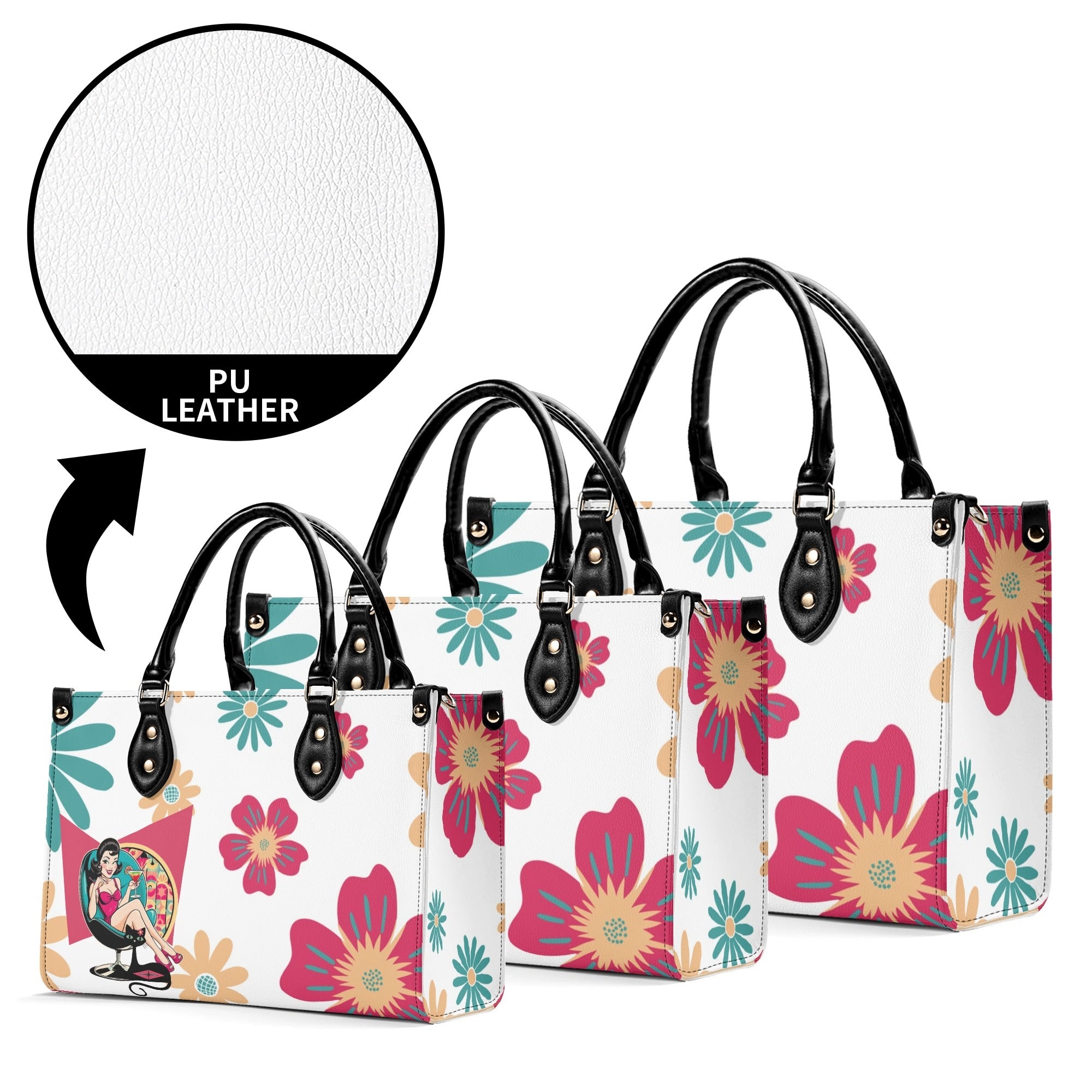 Mid Century Modern Gal Signature Atomic Cat,  Floral Spring Summer Handbag, Shoulder Bag - Mid Century Modern Gal
