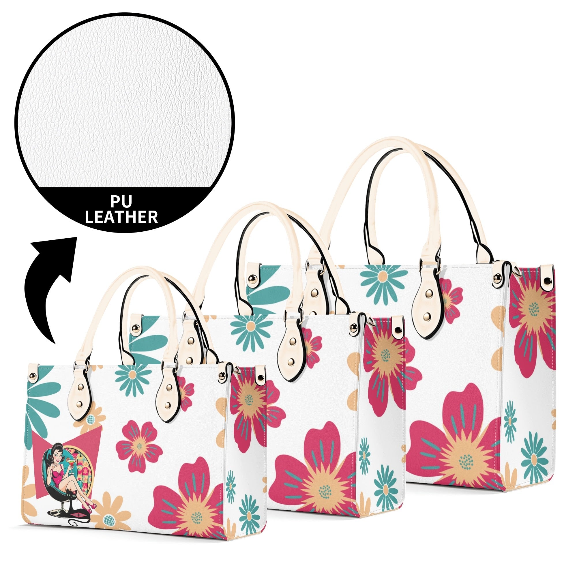 Mid Century Modern Gal Signature Atomic Cat,  Floral Spring Summer Handbag, Shoulder Bag - Mid Century Modern Gal